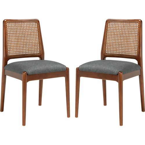 S/2 Opal Rattan Dining Chairs, Brown/Gray~P77648121