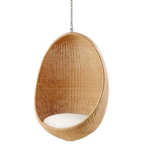 Rattan Hanging Egg Chair, Natural/White
