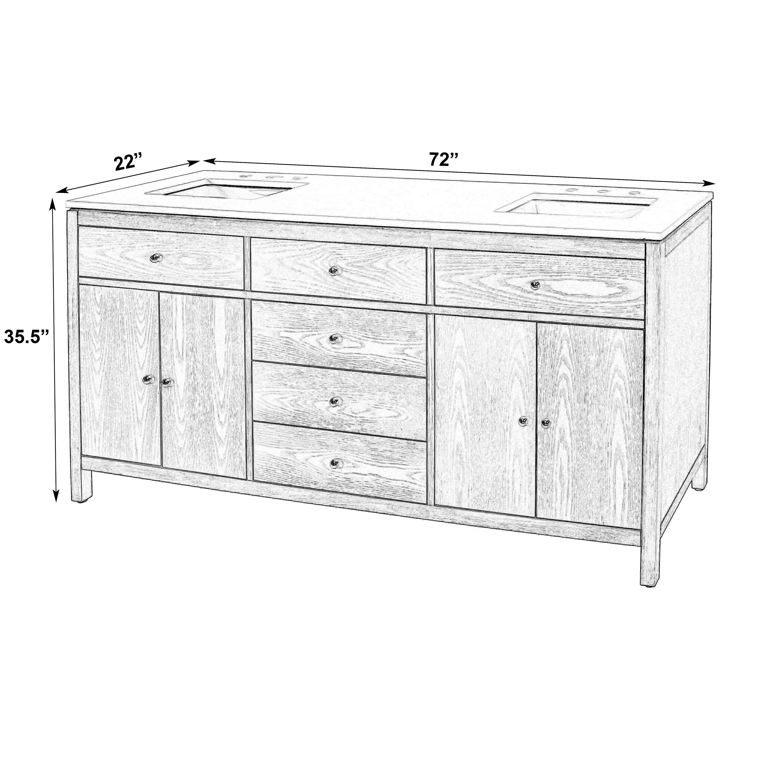 Charlie 72" Quartz Top Double Sink 4-Drawer Bathroom Vanity Set