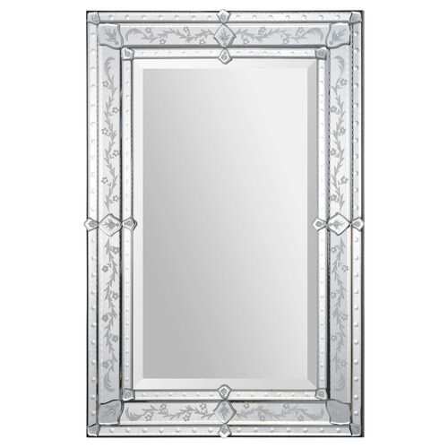 Aurion Beveled Wall Mirror, Floral Etched