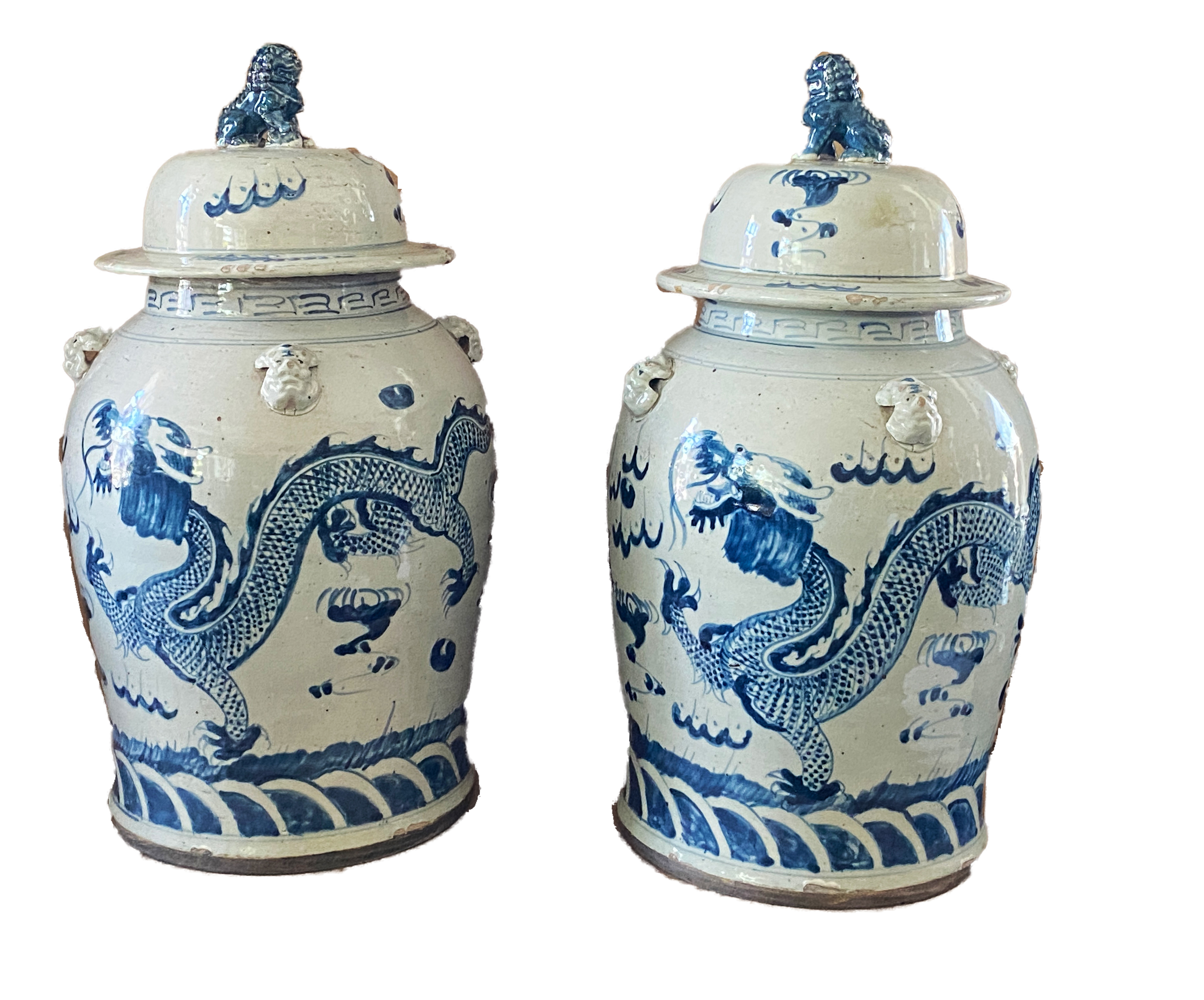 Chinoiserie Dragons Ginger Jars pair~P77606855