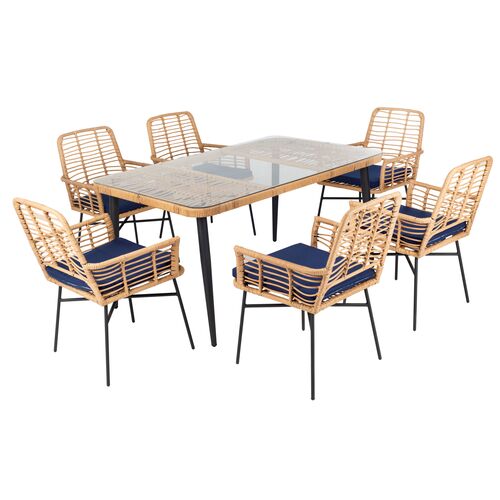 Jorren 7 Pc Outdoor Rattan Dining Set