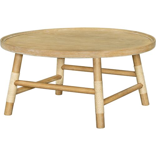 Esmarca Wooden Cord Wrapped Coffee Table, Natural Esmarca Wooden Cord Wrapped Coffee Table, Natural