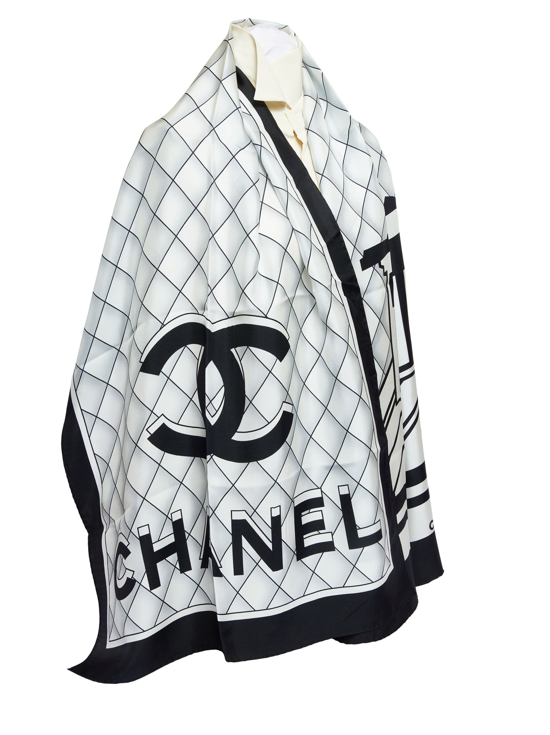 Chanel Black And White Silk Scarf~P77644630