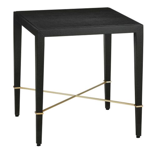 Verona End Table, Black Lacquered Linen/Champagne