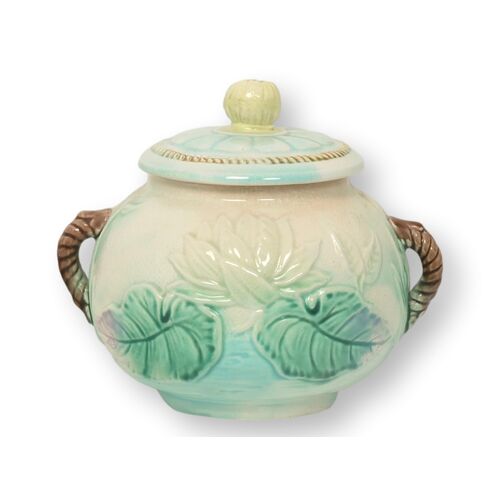 English Majolica Pond Lily Sugar Bowl English Majolica Pond Lily Sugar Bowl