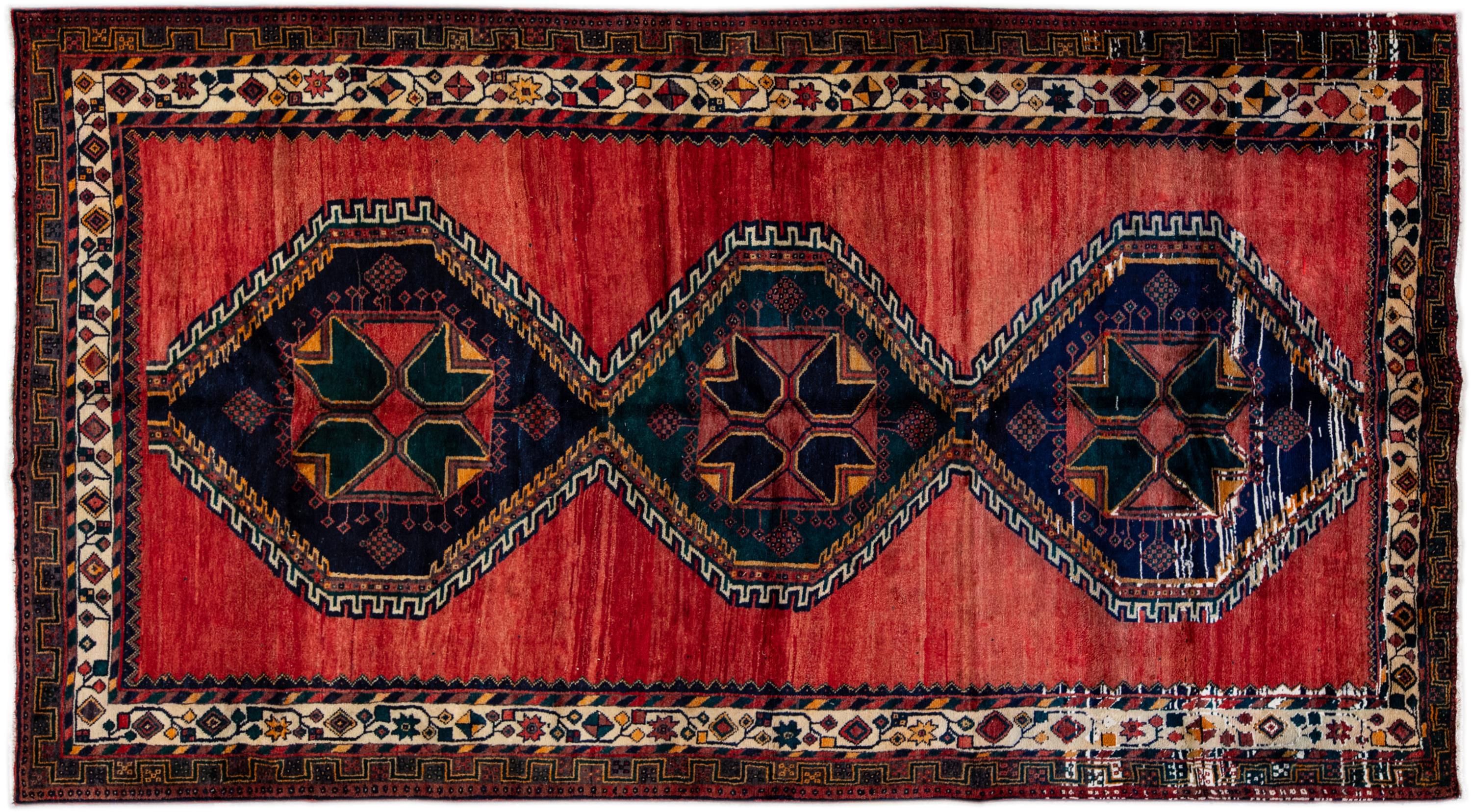 Shiraz Red Medallion Wool Rug~P77651929