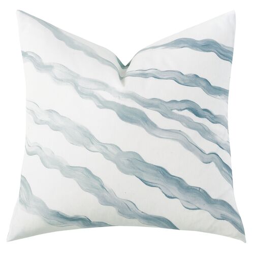 Calypso Handpainted Seaside Pillow, White/Blue