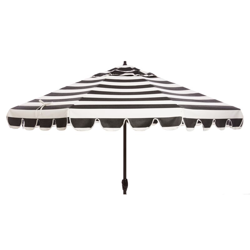 Phoebe Scallop-Edge Patio Umbrella, Black/White Stripe