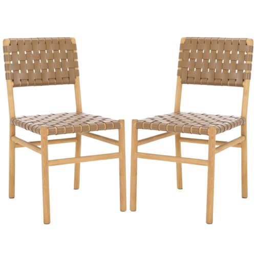 S/2 Aedricel Woven Leather Dining Side Chairs