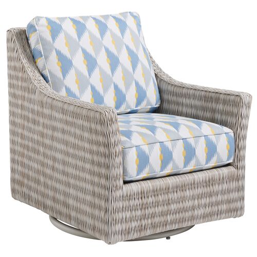 Seabrook Outdoor Aluminum/Wicker Swivel Glider Lounge Chair, Gray/Geometric Blue/Yellow