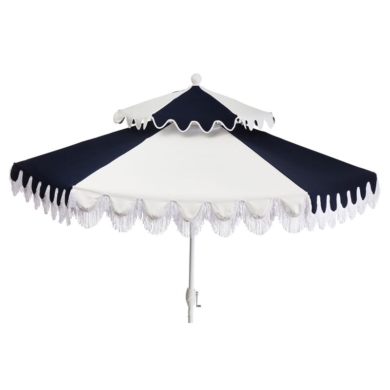 Ginny Two-Tier Patio Umbrella, Navy/White