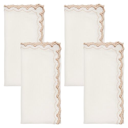 S/4 Arches Linen Napkins, White/Natural