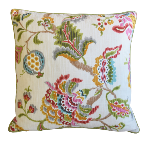 Colorful Botanical Floral Linen Pillow~P77678834