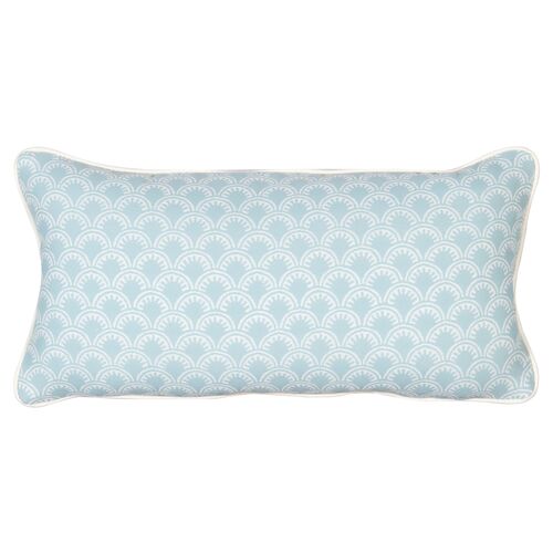 Scallop Outdoor Lumbar Pillow, Aqua/White~P77650084