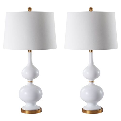 S/2 Grace Table Lamps, White/Gold~P66994695