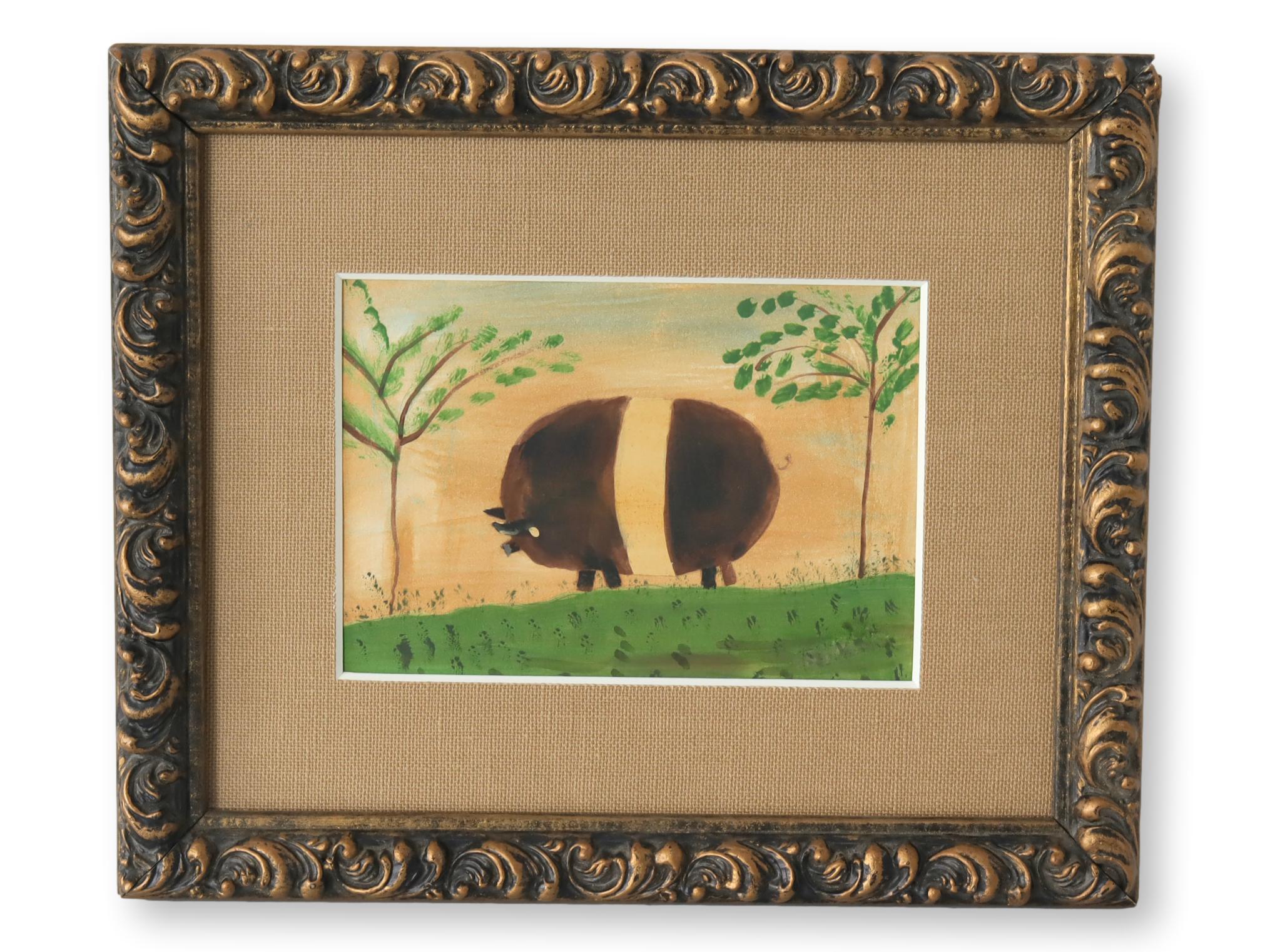 Framed Fold Art Pig Water Color~P77681662