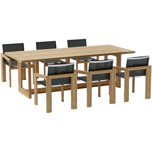 7-Piece Deluna Outdoor Teak Dining Table Set, Batyline Mesh 7-Piece Deluna Outdoor Teak Dining Table Set, Batyline Mesh
