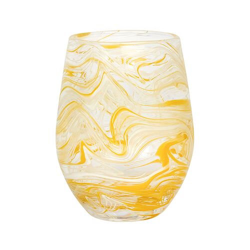 Puro Marbled Stemless Wine Glass, Yellow