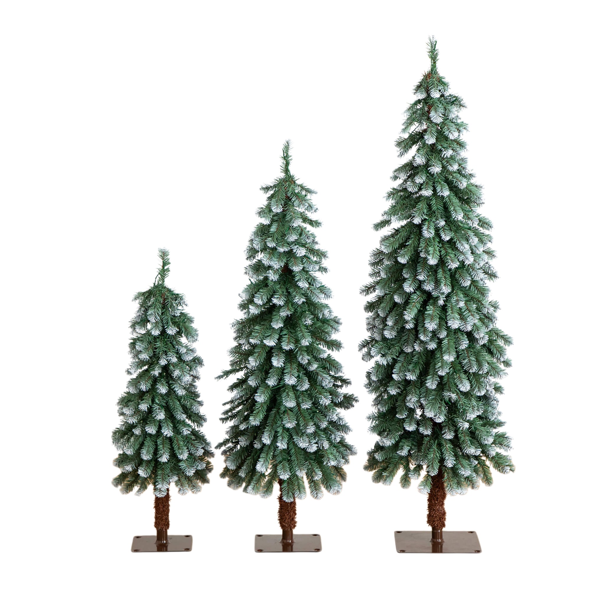 Set of 3 Pre-Lit Frosted Artificial Christmas Trees with Warm LED Lights