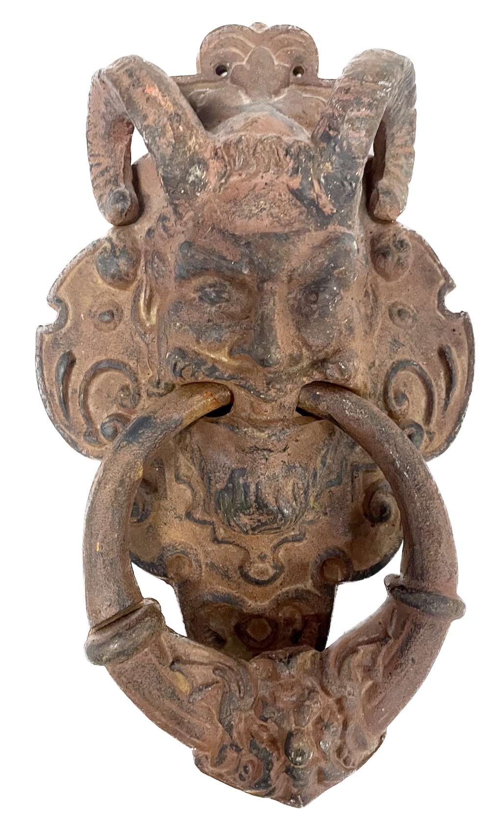 Satyr Face w/Ram Horns Iron Door Knocker~P77672013