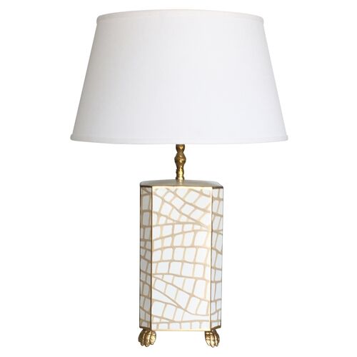 Croc Table Lamp, White/Gold~P77413193