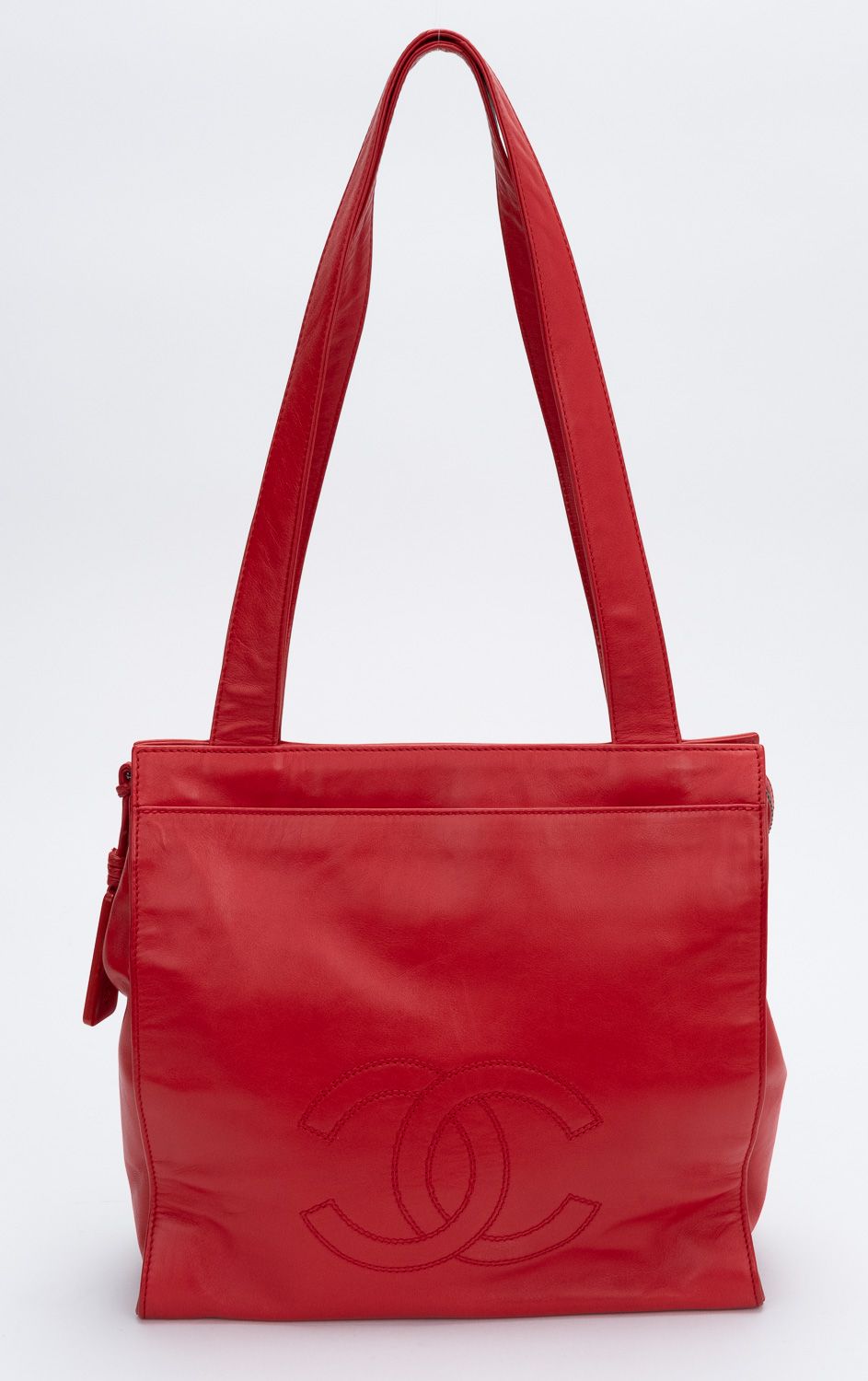 Chanel Vintage Lambskin Tote Bag Red~P77666540