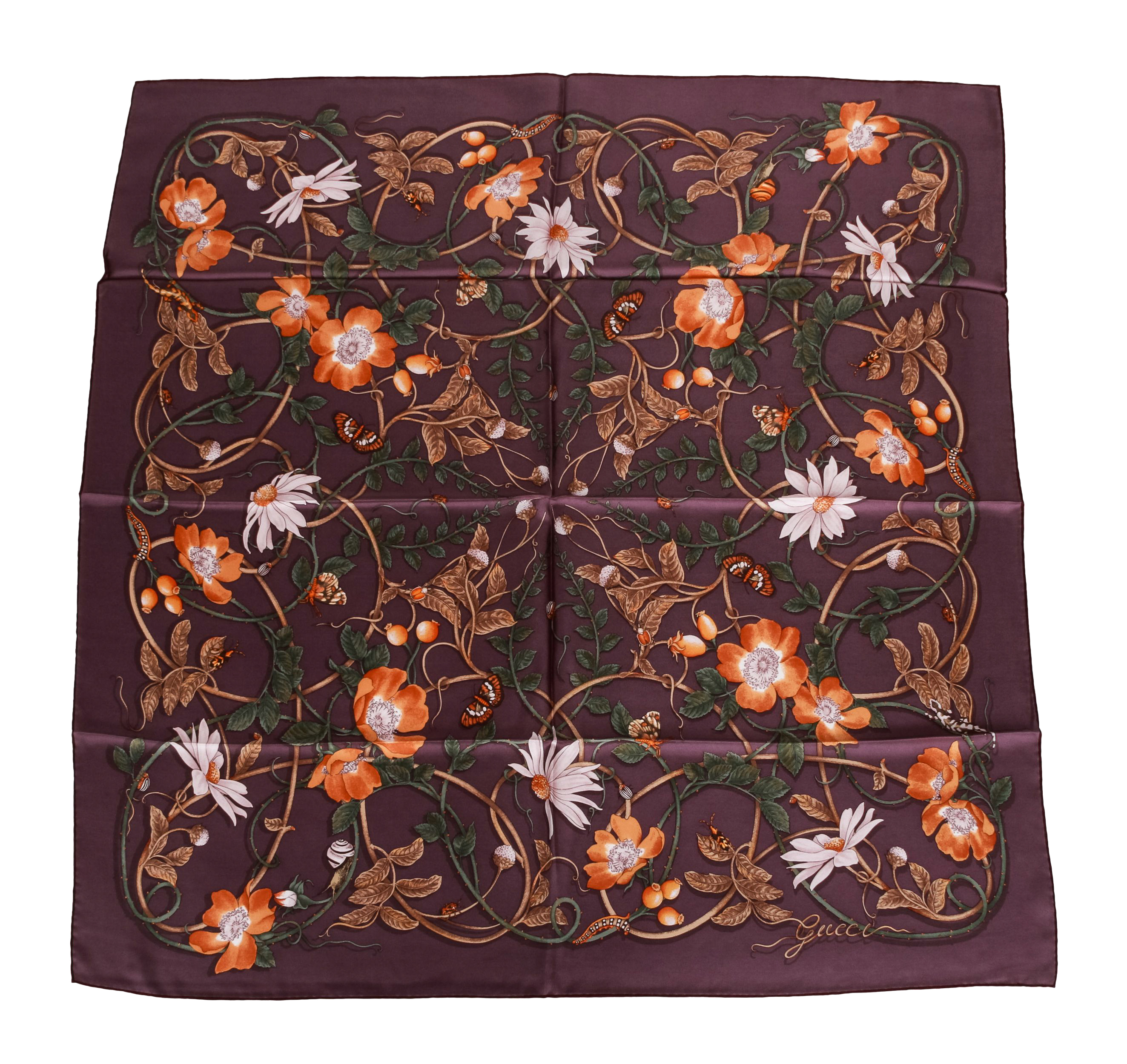 Gucci brand new silk scarf purple flower~P77634375