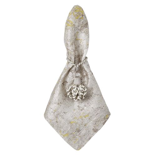 S/4 Mimi Napkins, White and Gold