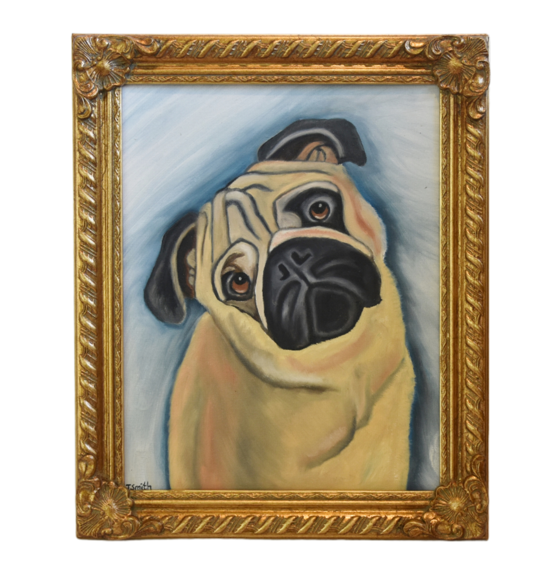 Fawn Pug Dog Pet Portrait Oil Painting~P77692755
