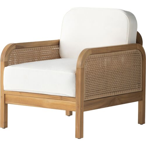 Medora Cane Outdoor Lounge Chair, Natural Teak/White~P111118125