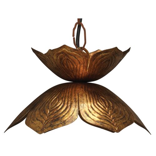 Small Flowering Lotus Pendant, Antique Gold~P45618222~P45618222