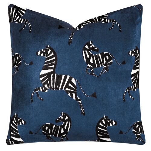 Kona Zebra Velvet Pillow, Blue