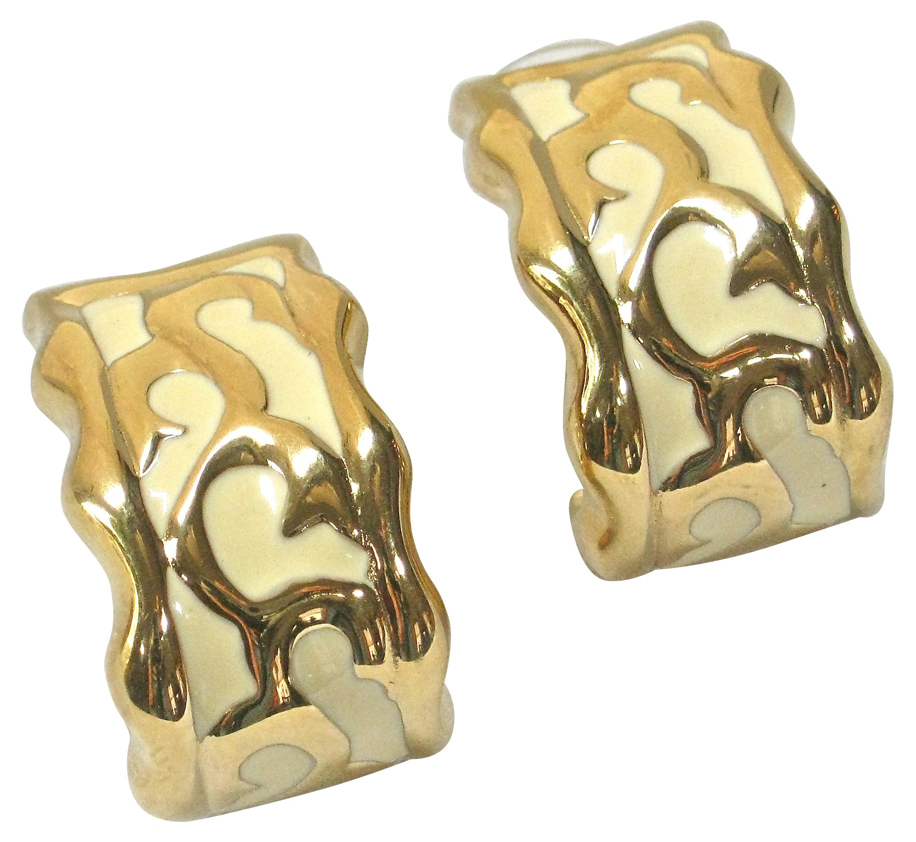 Givenchy Gold & Cream Enamel Earrings~P77229535