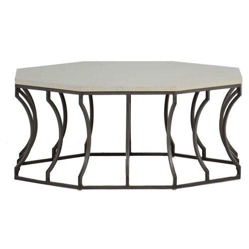 Audrey Outdoor Coffee Table, Slate Gray/Travertine~P77579014