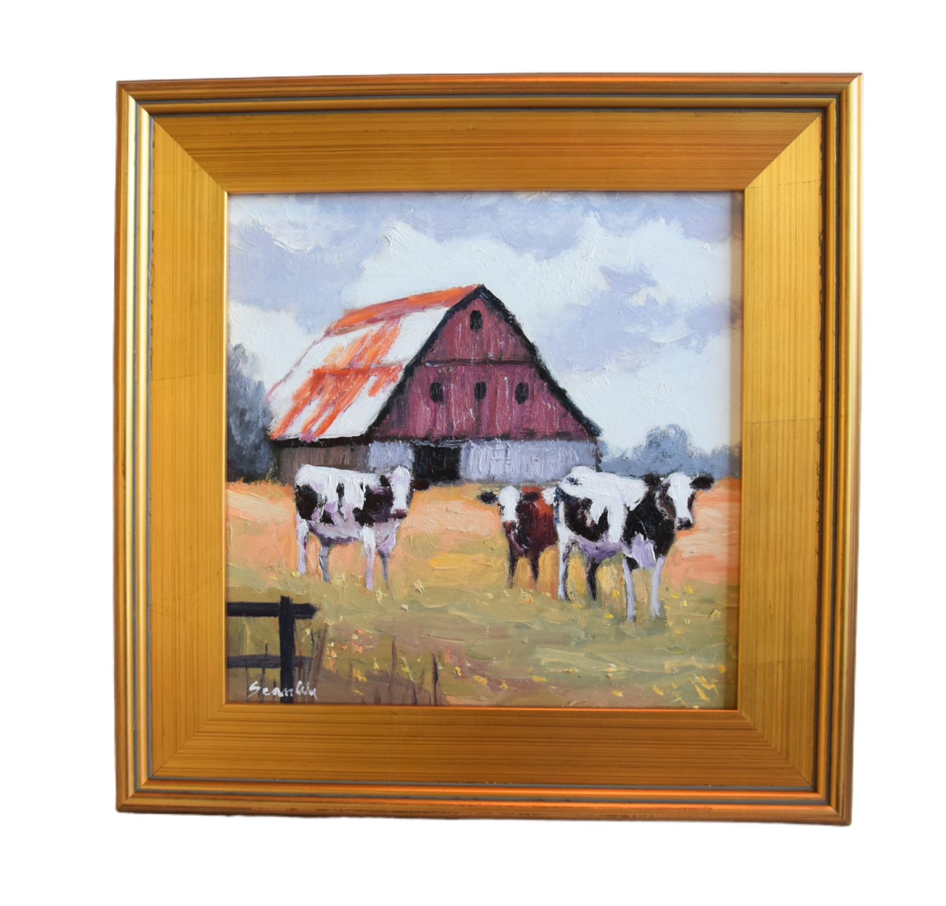 Farmhouse Ranch Barn & Cattle Painting~P77684320