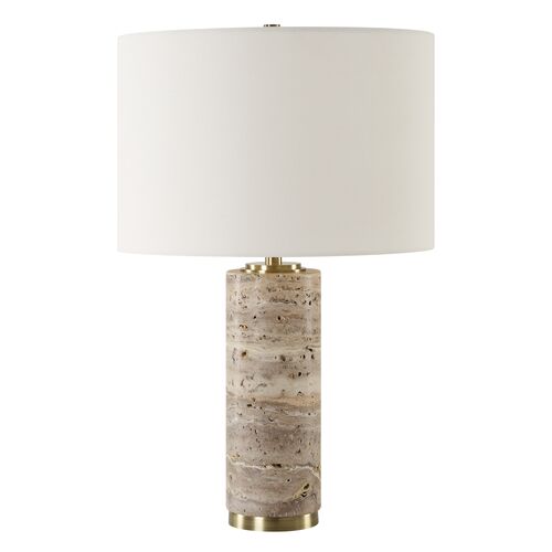 Yara Travertine Column Table Lamp, Natural/Gold