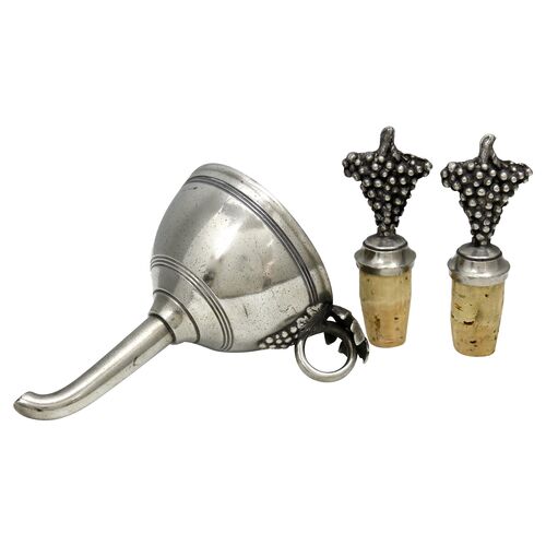 French Pewter Wine Funnel & Stopper Set~P77559817