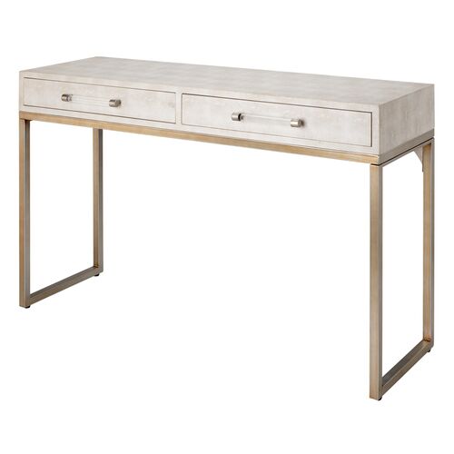 Kain Faux Shagreen Console Table, Ivory~P77638200