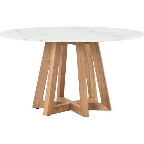Lex 55" Round Marble Dining Table, Honey Oak~P111117774