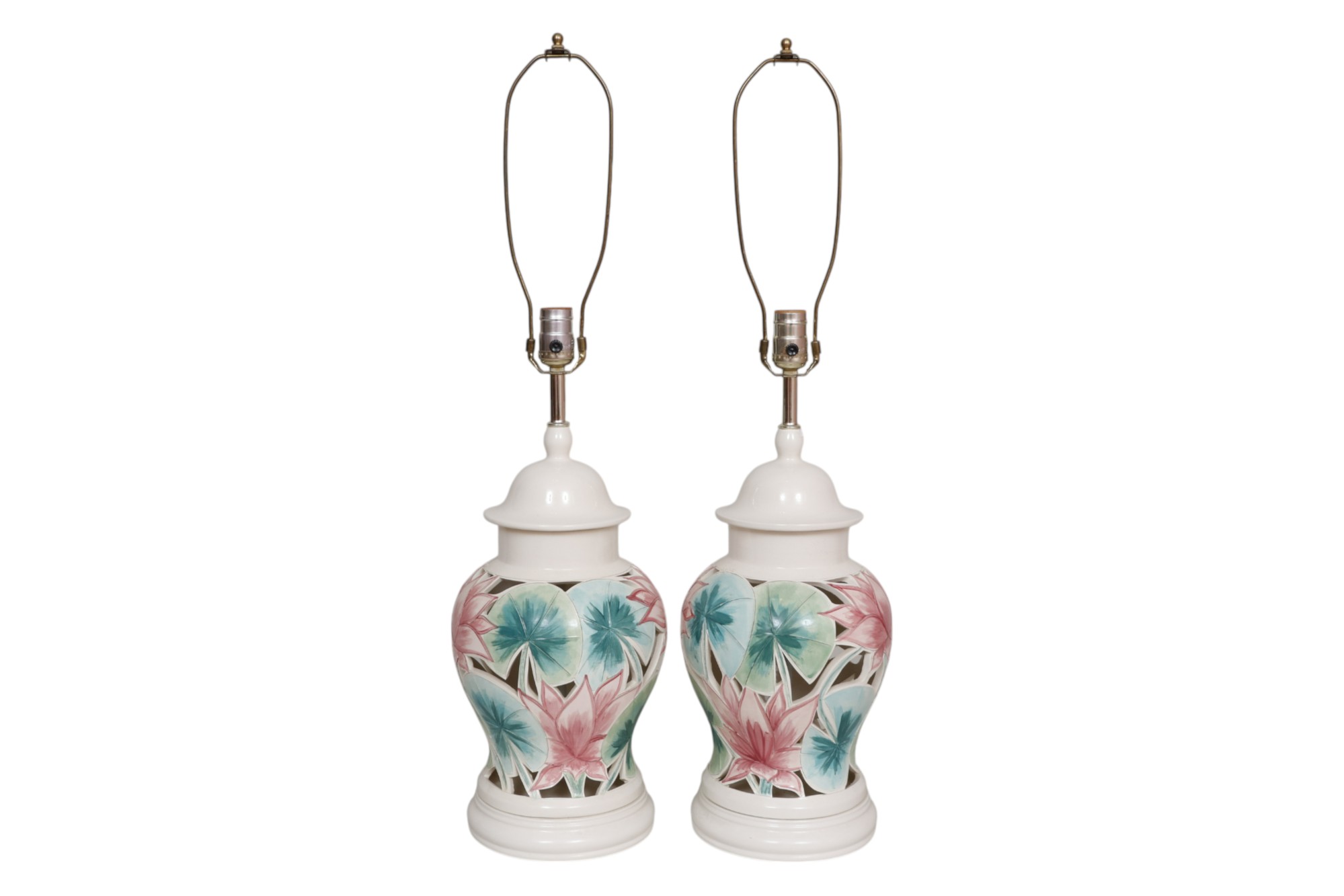 Floral Ginger Jar Table Lamps, a Pair~P77740630