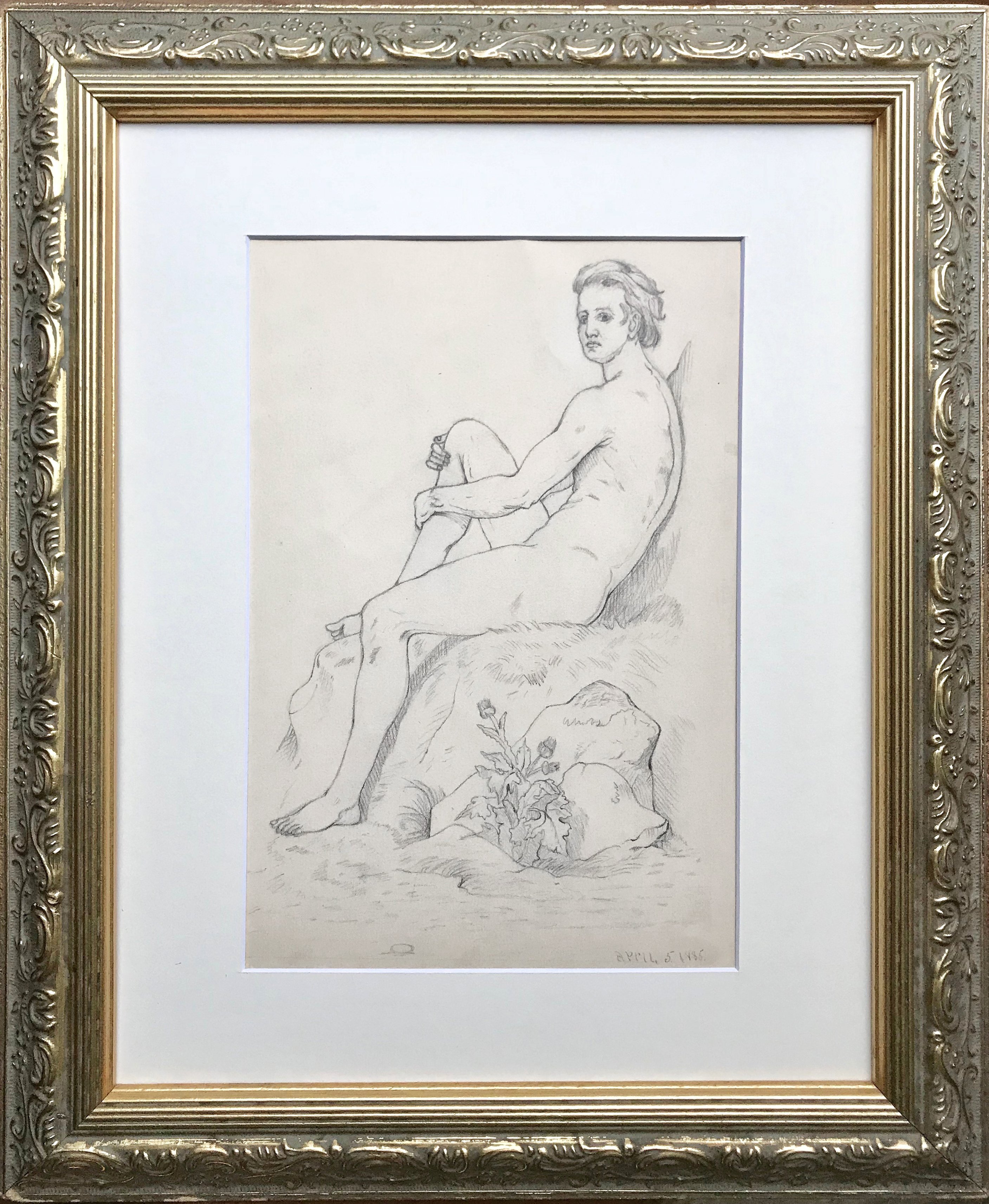 19th-C. Neoclassical Male Nude Drawing~P77523036
