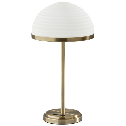 Alexia LED Table Lamp w/ Smart Switch, Antique Brass/White Glass