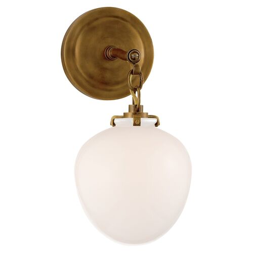 Katie Small Acorn Sconce With White Glass, Hand-Rubbed Antique Brass~P77540329