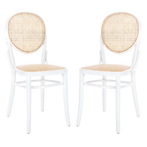 S/2 Cara Cane Dining Chairs, White/Natural~P69495138