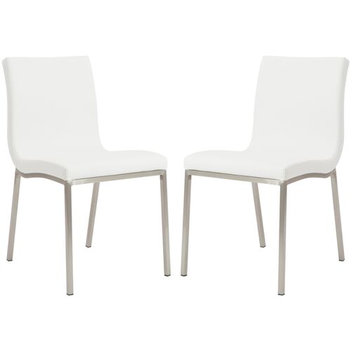 S/2 Mia Side Chairs, Steel/White Faux Leather~P66393481