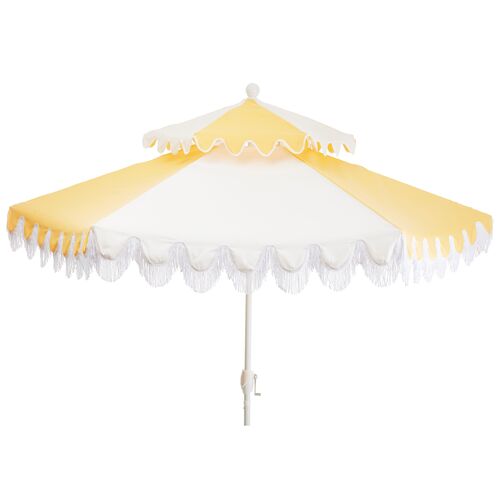 Ginny Two-Tier Fringe Patio Umbrella, Yellow/White~P77522513