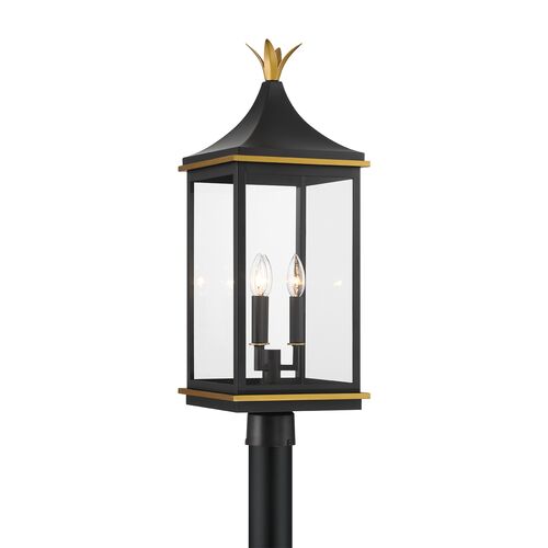 Simpson 3-Light Outdoor Post Lamp, Matte Black/Textured Gold