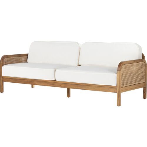 Medora 90" Cane Outdoor Sofa, Natural Teak/White~P111118134