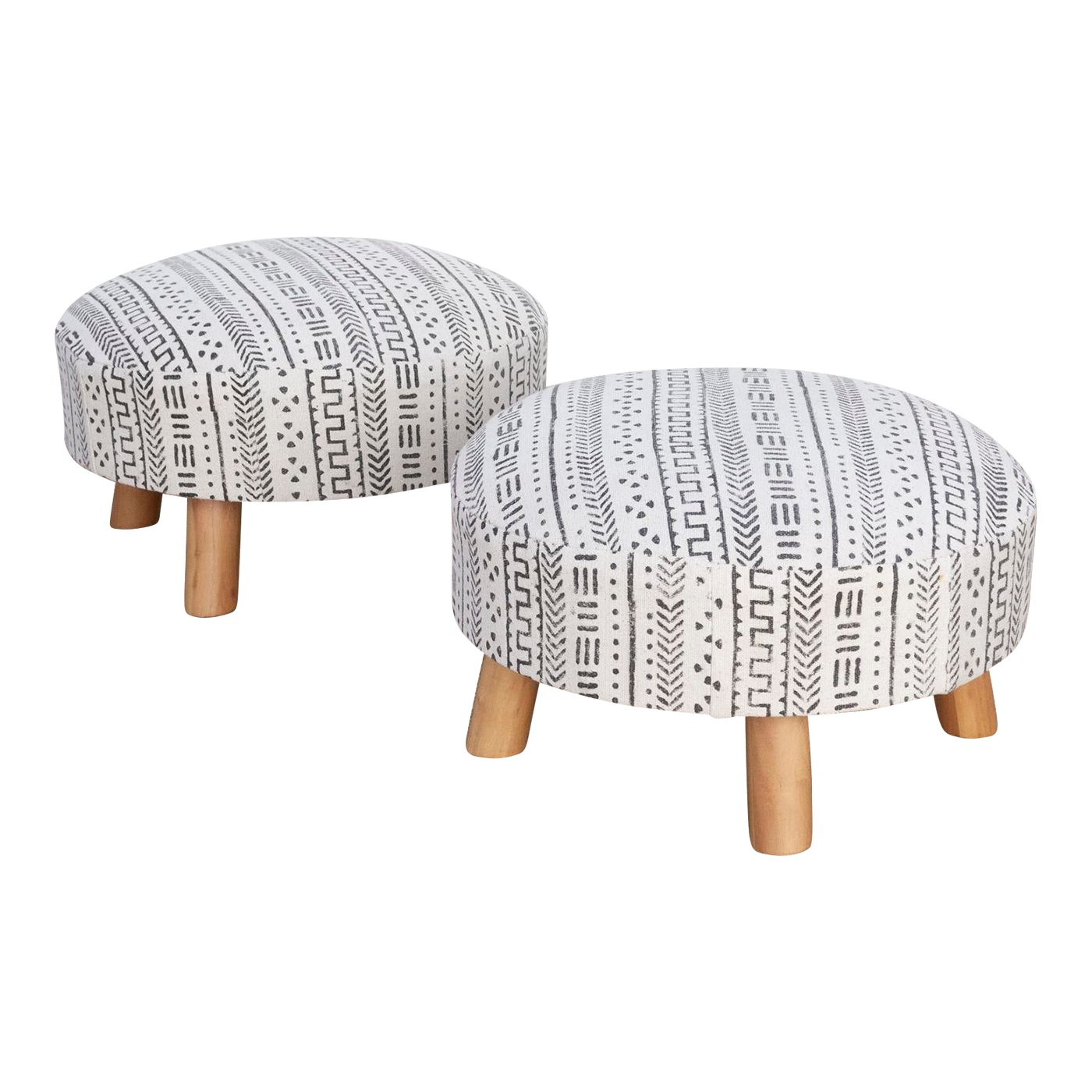 Pair of White & Black Mudcloth Ottoman~P77698743